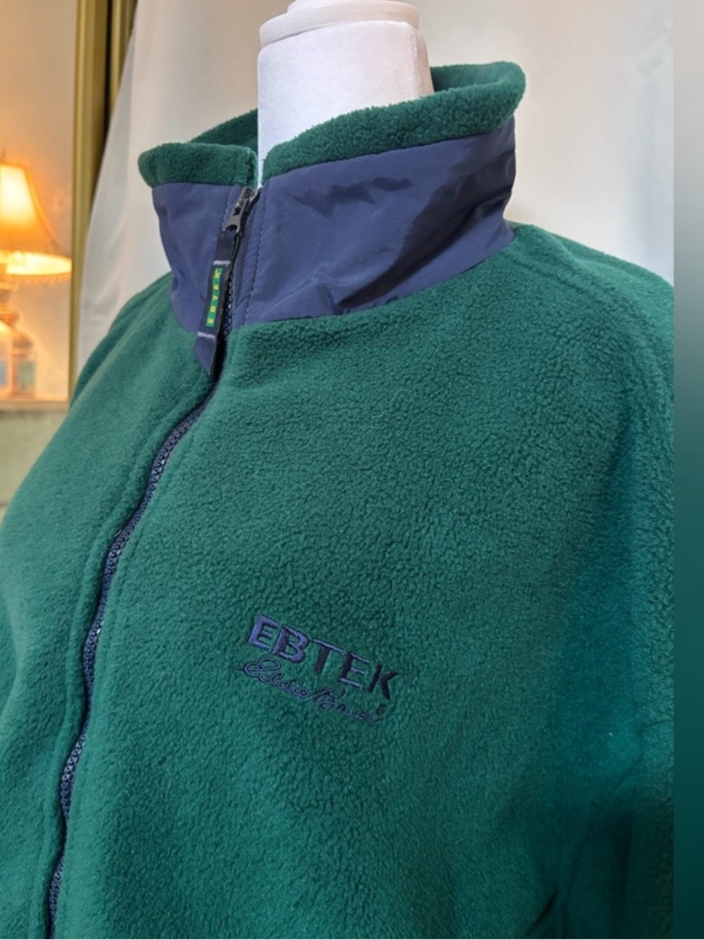 Vintage LL Bean EBTek Fleece Jacket Green Purple Full Zip Hooded Mens XL Travel - Picture 4 of 7